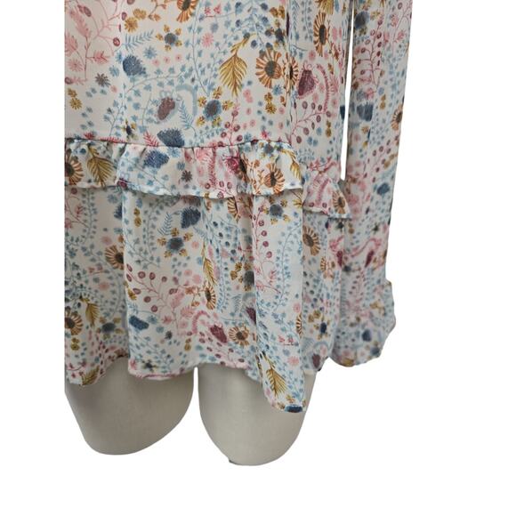 Sundance High Neck Floral Print Celina Blouse Tiered Ruffle Semi Sheer Womens XS - Picture 11 of 12